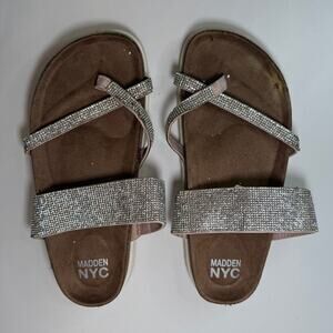 Madden NYC Women's Embellished Rhinestone Sandals Silver Size 8